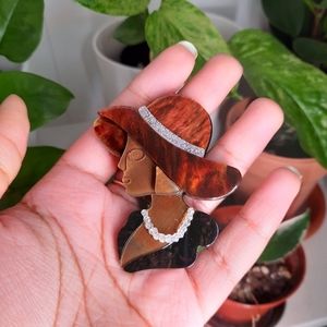 Acrylic Stylish Black Lady Wearing A Hat Brooch